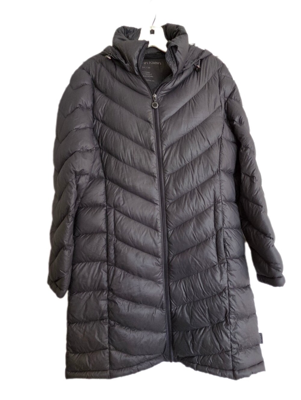 Calvin Klein Gray Lightweight Down Filled Long Puffer Coat Packable Size Medium